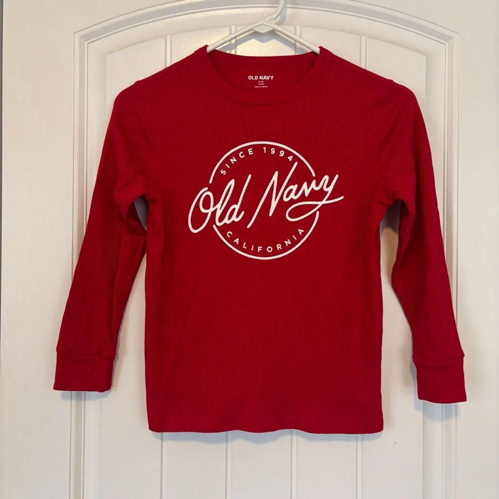 Old Navy Kids Red Graphic Long Sleeve Waffle Knit Shirt Size Medium 8